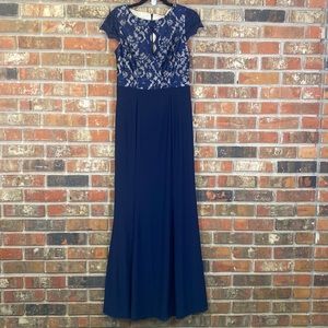 ELIZA J Navy Blue Lace Formal Cocktail Evening Gown Dress Cutout Size 4